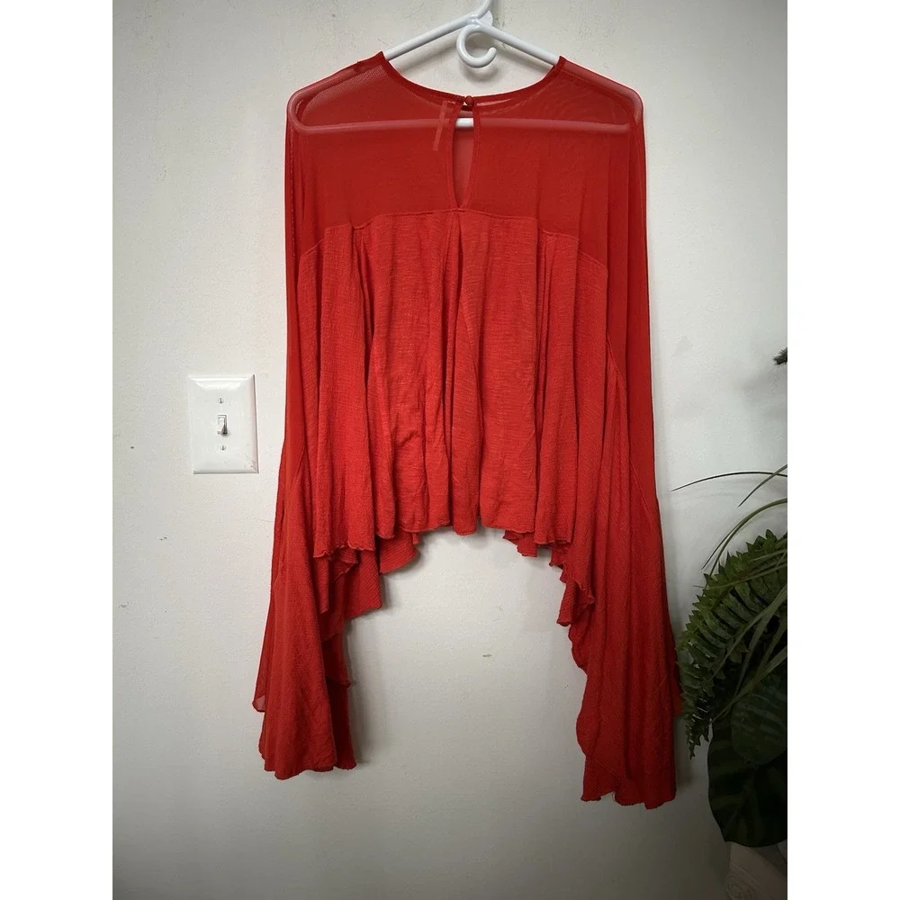 Free People On The Weekend Top‎ Orange Asymmetric Flowy Boho Blouse Tunic Sz S